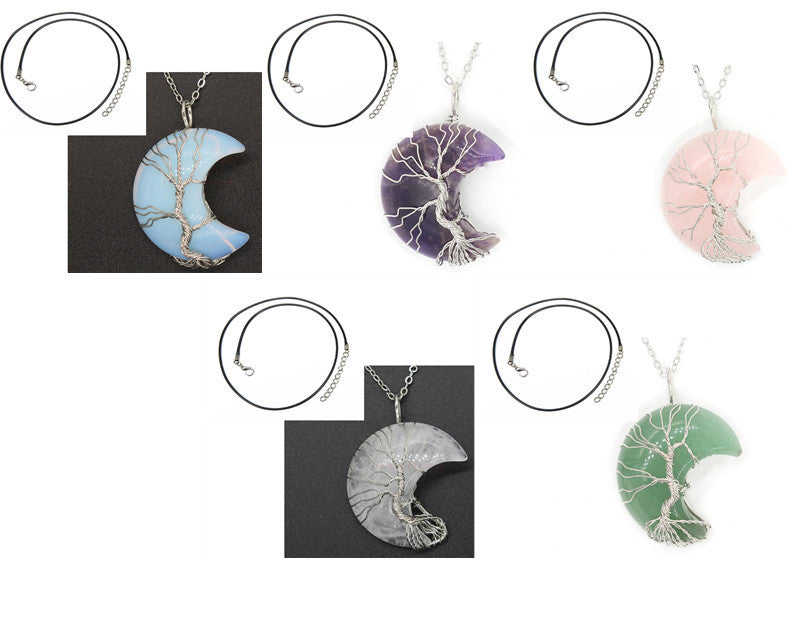 Natural Crystal Moon Pendant - Your Shopify