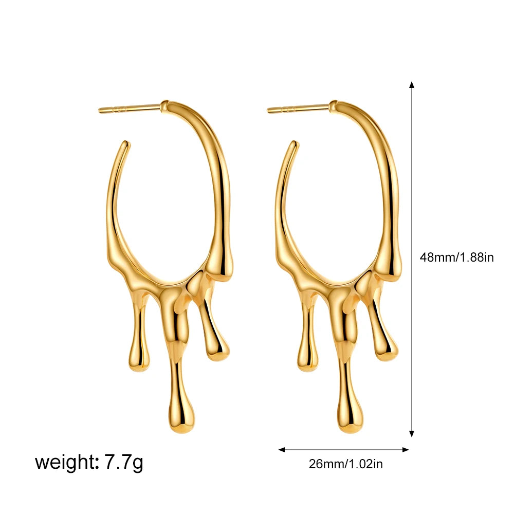 4 Sizes Chunky Water Droplet Open Hoop Earrings Irregular 18K Gold Plated Drops Smooth Stackable Cartilage Piercing Earrings