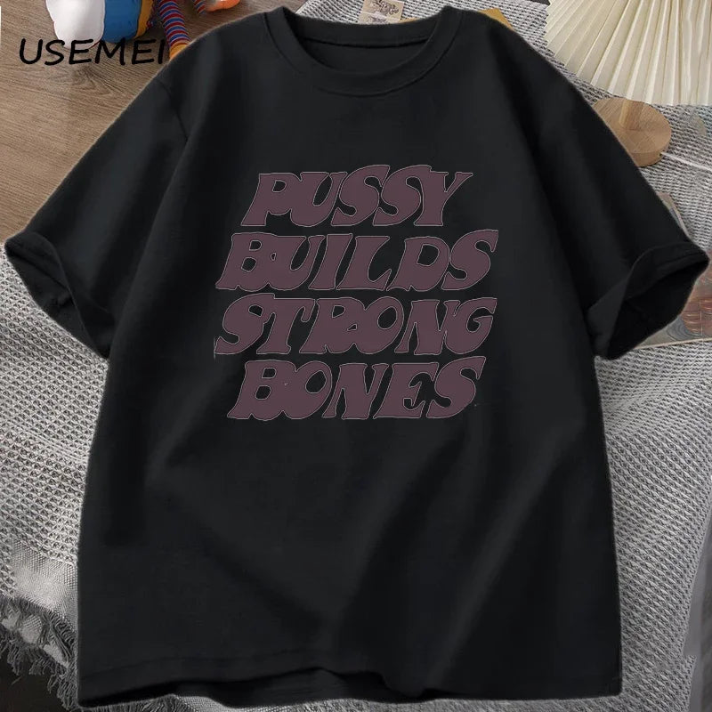 Pussy Builds Strong Bones Playboi Carti T-shirts Oversized Streetwear 90s Cotton Men's Tee Shirt Y2k Hip Hop Streetwear Clothes