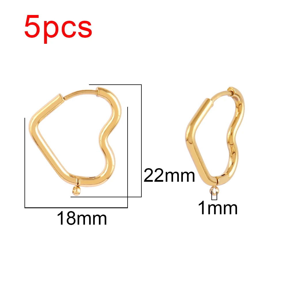 5pcs 316L Stainless Steel Heart Hoop Earrings Posts Star Geometric Oval Earring Base For DIY Jewelry Making Accessories