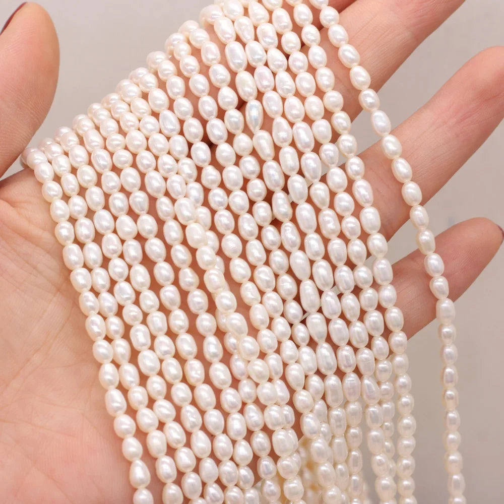 3-4mm AAA High Quality Women Rice Natural Freshwater Pearl Bead for Needlework Jewelry DIY Necklace Bracelet Accessories Gift