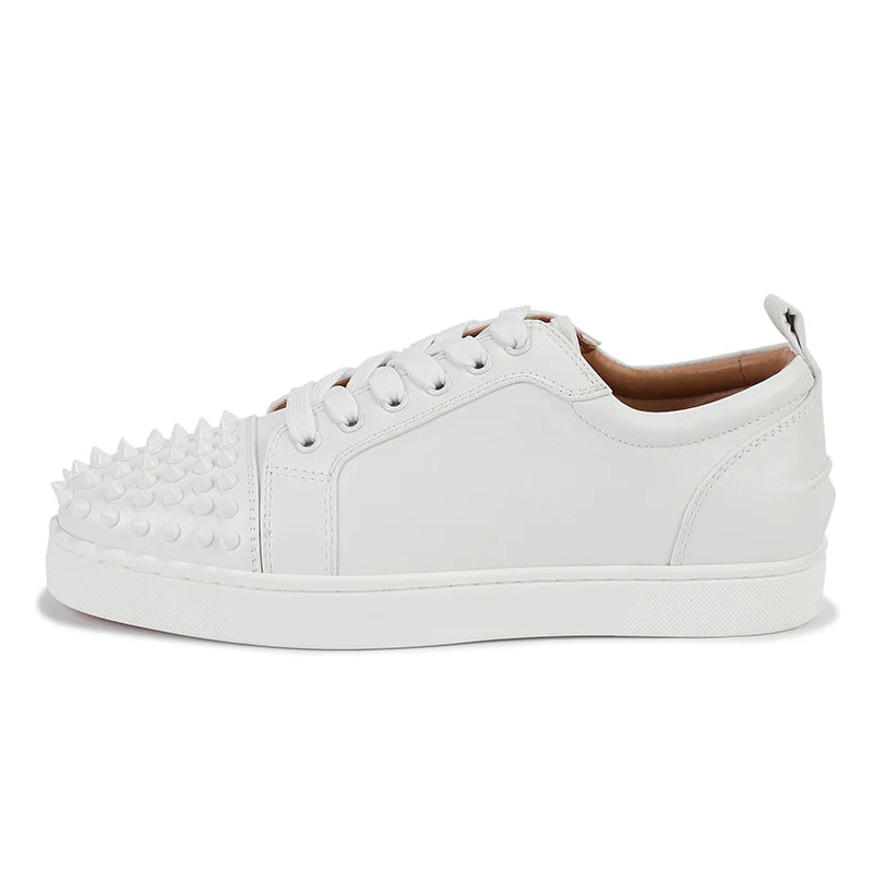 big size men fashion rivets shoes black white original leather flats shoe hip hop punk personality platform studded sneakers man