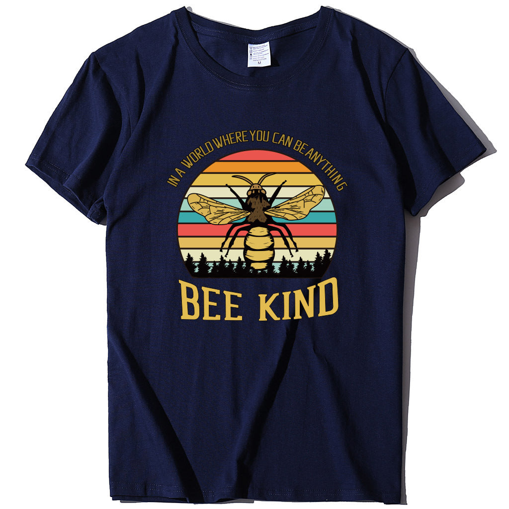 Bee Print Women's T-shirt Letter Print Loose And Popular