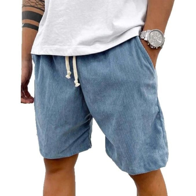 Men's Corduroy Shorts With Drawstring Fashion Casual Pockets Pants Summer - Your Shopify