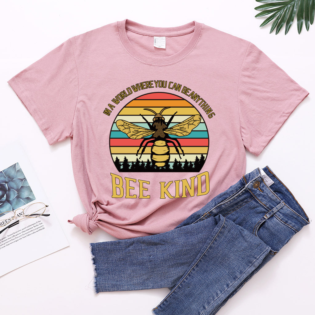 Bee Print Women's T-shirt Letter Print Loose And Popular