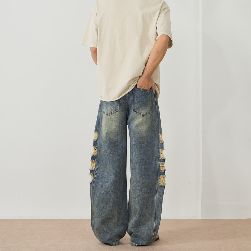 Men's Ripped Wide-leg Jeans - Your Shopify