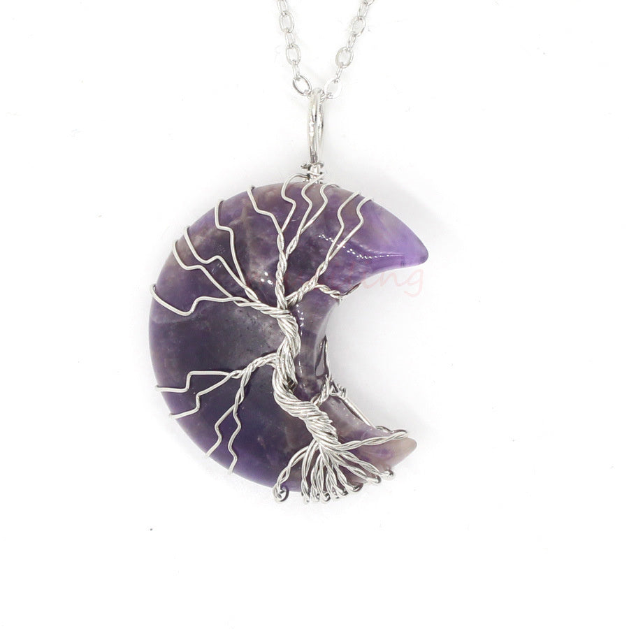 Natural Crystal Moon Pendant - Your Shopify