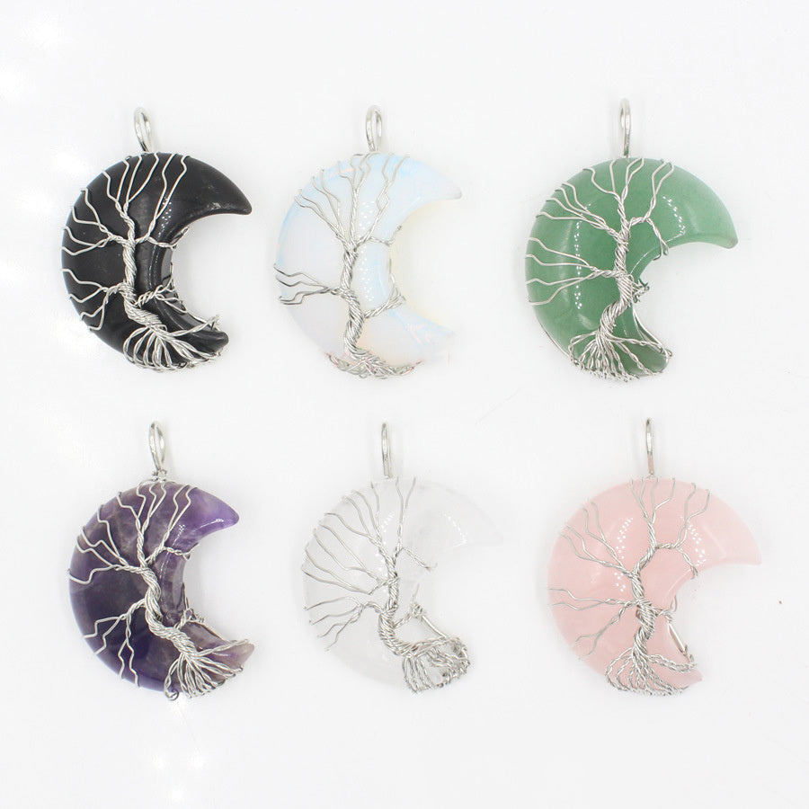 Natural Crystal Moon Pendant - Your Shopify