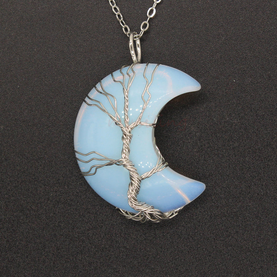 Natural Crystal Moon Pendant - Your Shopify
