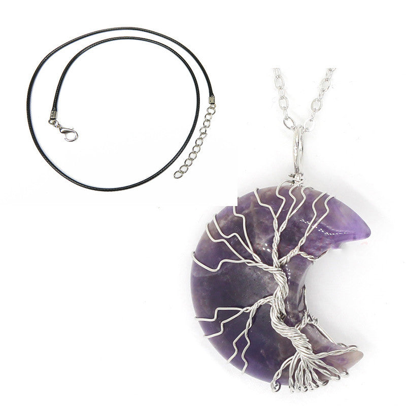 Natural Crystal Moon Pendant - Your Shopify