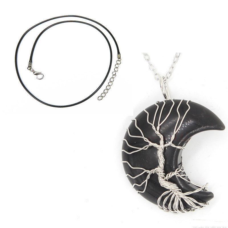 Natural Crystal Moon Pendant - Your Shopify