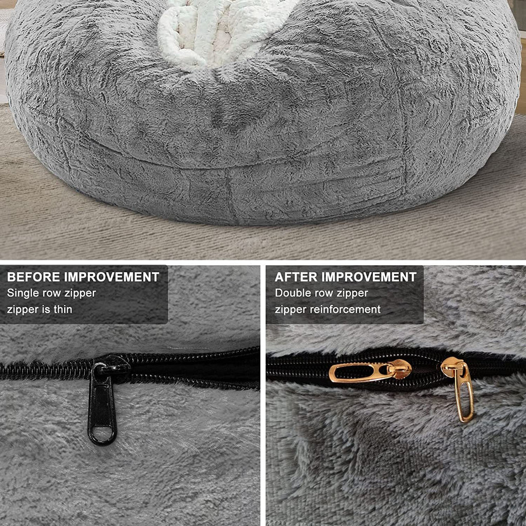 5ft Velvet Bean Bag Chair Cover – Soft, Fluffy, Black Slipcover (No Filling)