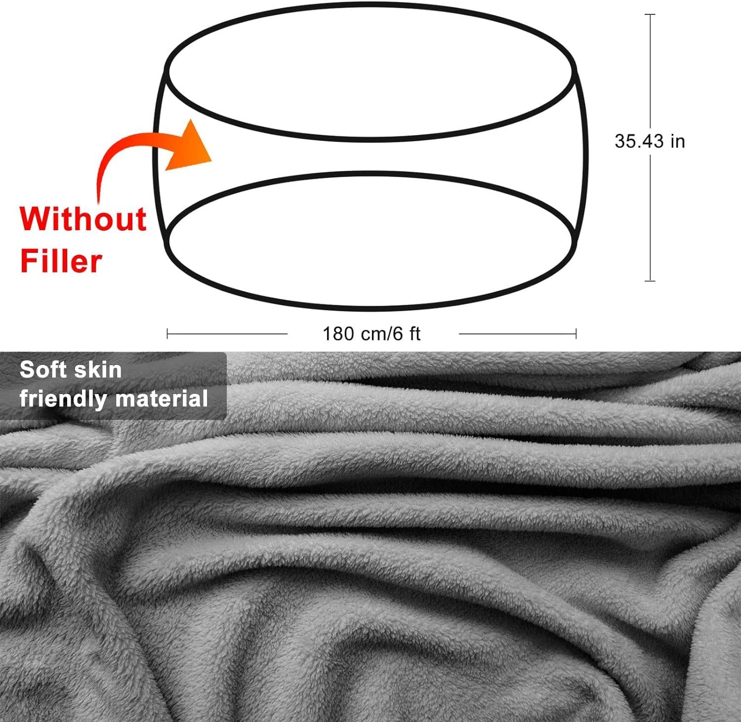 5ft Velvet Bean Bag Chair Cover – Soft, Fluffy, Black Slipcover (No Filling)