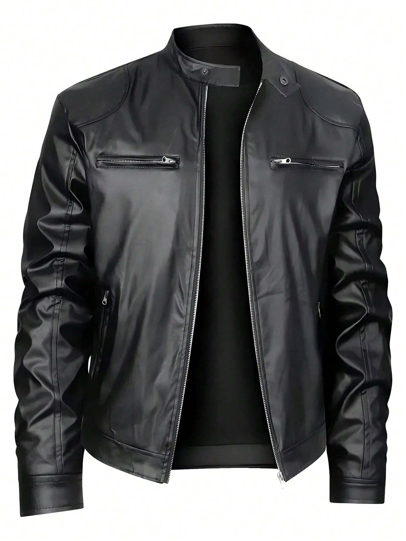 Men's Stand-up Collar Leather Jacket Business Casual Jacket - Your Shopify