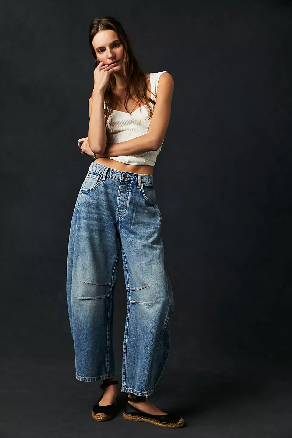 High Stretch Mid-Rise Barrel Jeans Fashion Wide Leg Shape Women Casual Baggy Mid Waist Denim Jeans - Your Shopify