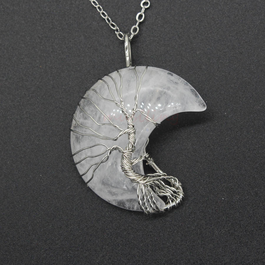Natural Crystal Moon Pendant - Your Shopify