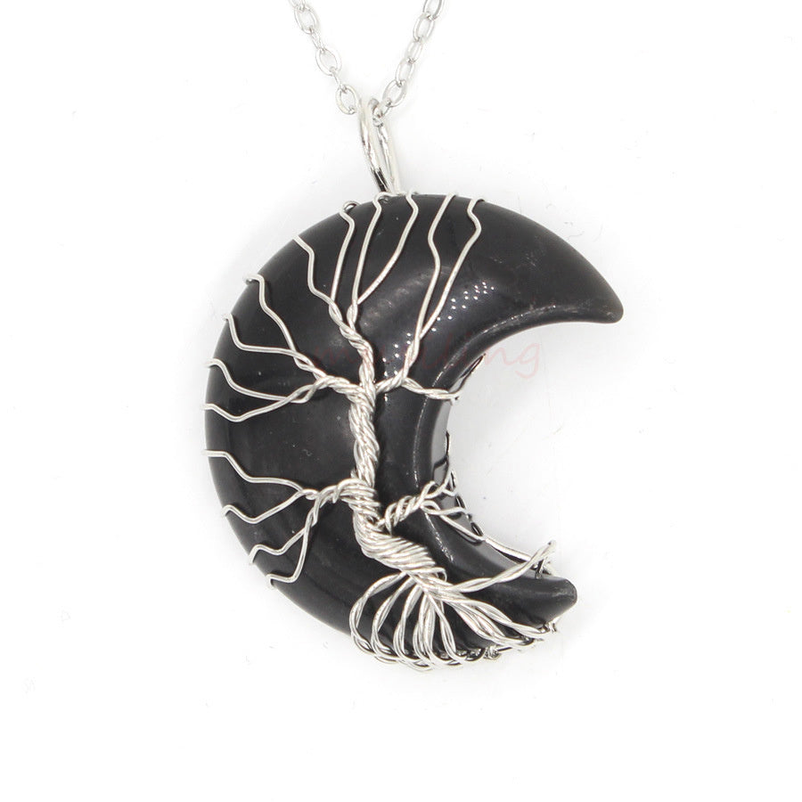 Natural Crystal Moon Pendant - Your Shopify