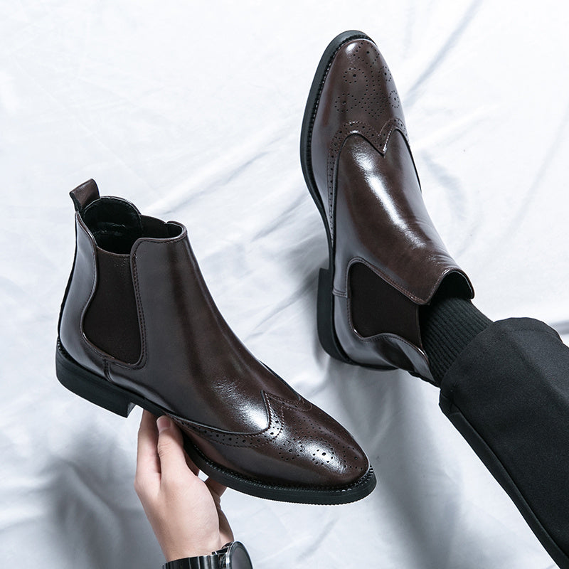 High-top Leather Shoes Men's Pointed Chelsea Booties - Your Shopify
