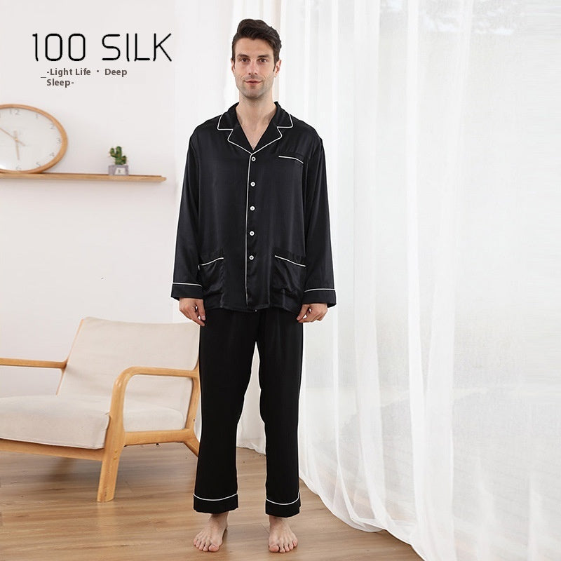 Men's Silk Pajamas 22 M Heavy Mulberry Silk Lapel Homewear