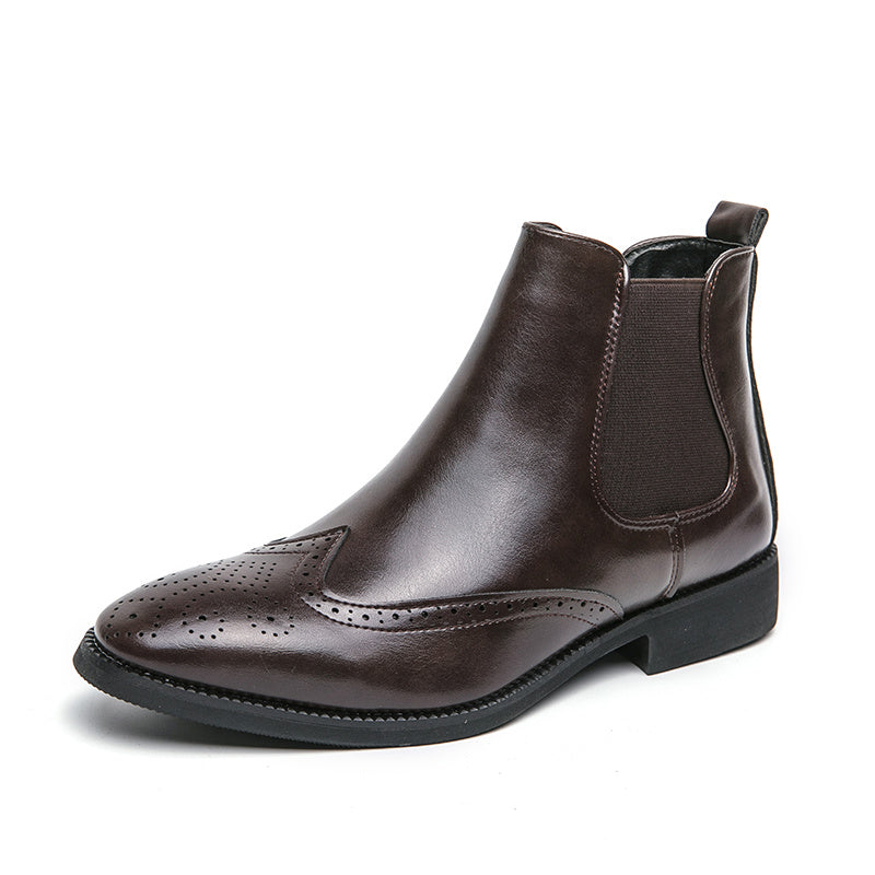 High-top Leather Shoes Men's Pointed Chelsea Booties - Your Shopify