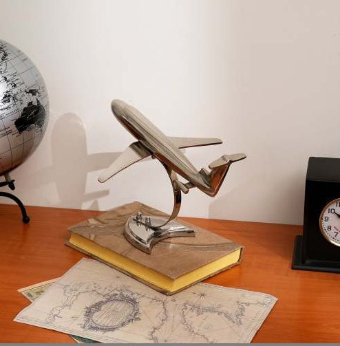 Decorative Retro Aluminum Airplane Sculpture   Nickel-Finished Table Accent  On-Site - Your Shopify