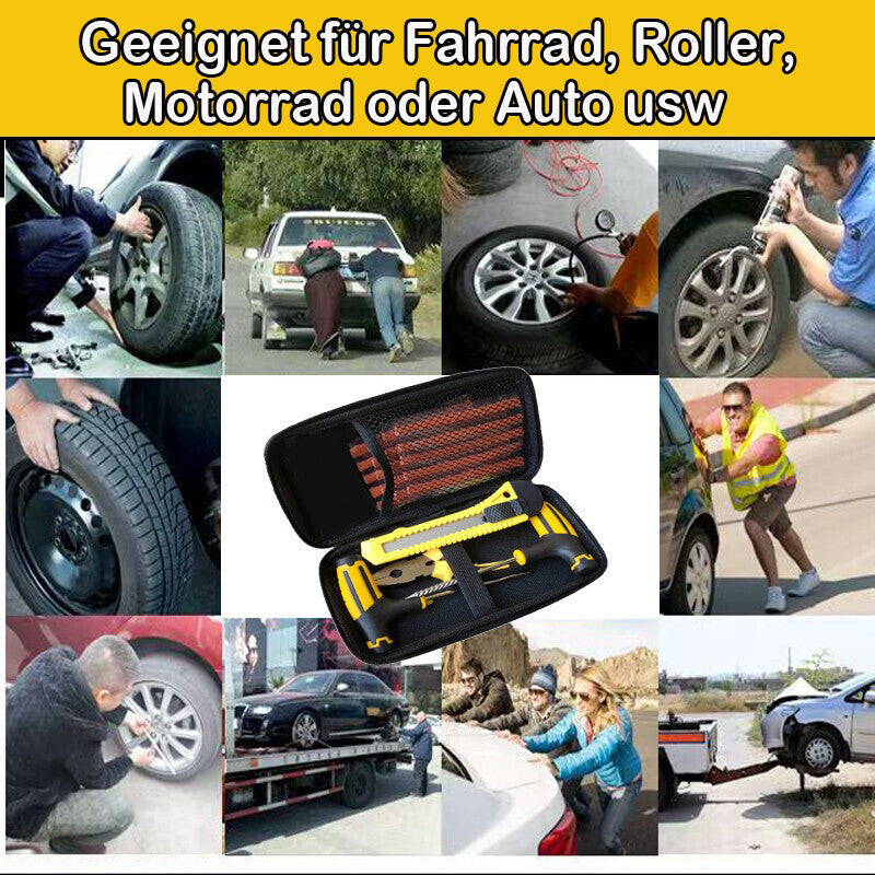 27 Tlg Auto Reifenreparatur Set Kfz PKW Reifen Flickzeug Pannenset Flicken Satz