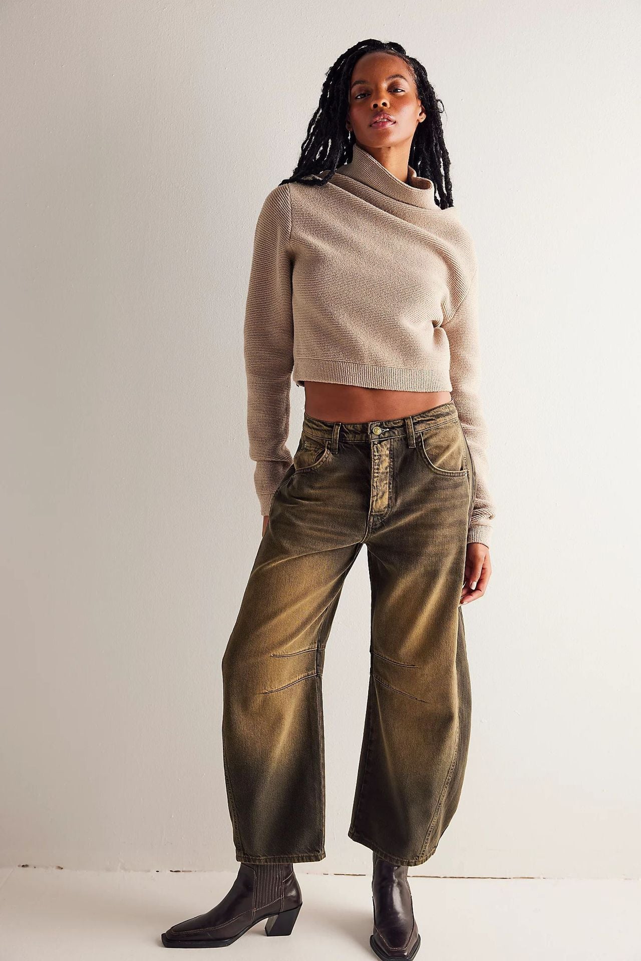 High Stretch Mid-Rise Barrel Jeans Fashion Wide Leg Shape Women Casual Baggy Mid Waist Denim Jeans - Your Shopify