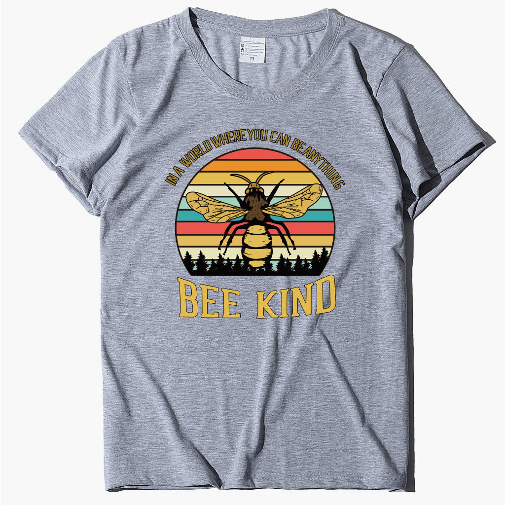 Bee Print Women's T-shirt Letter Print Loose And Popular