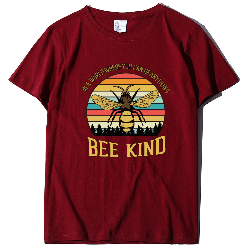 Bee Print Women's T-shirt Letter Print Loose And Popular