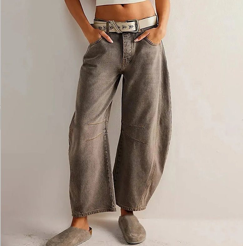 High Stretch Mid-Rise Barrel Jeans Fashion Wide Leg Shape Women Casual Baggy Mid Waist Denim Jeans - Your Shopify