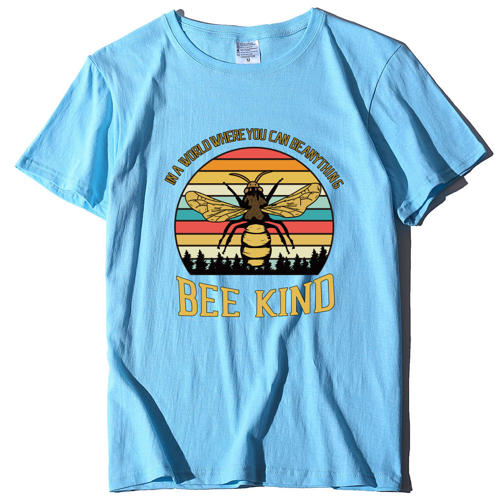 Bee Print Women's T-shirt Letter Print Loose And Popular