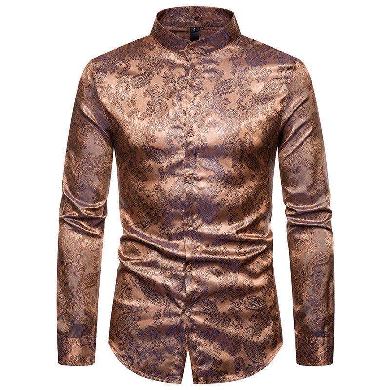 Men's New Cashew Flower High-end Lapel Long-sleeved Shirt - Your Shopify
