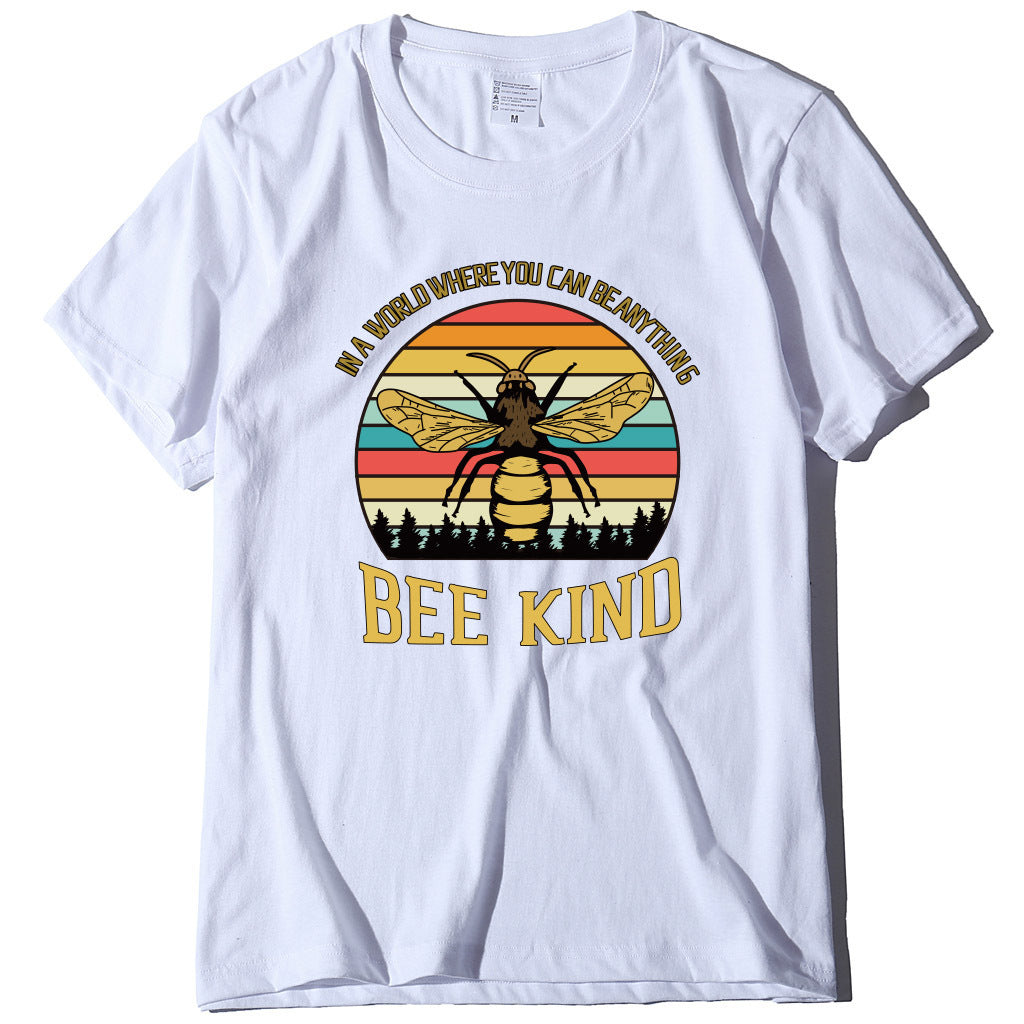 Bee Print Women's T-shirt Letter Print Loose And Popular