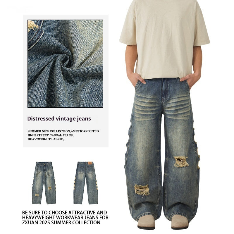 Men's Ripped Wide-leg Jeans - Your Shopify