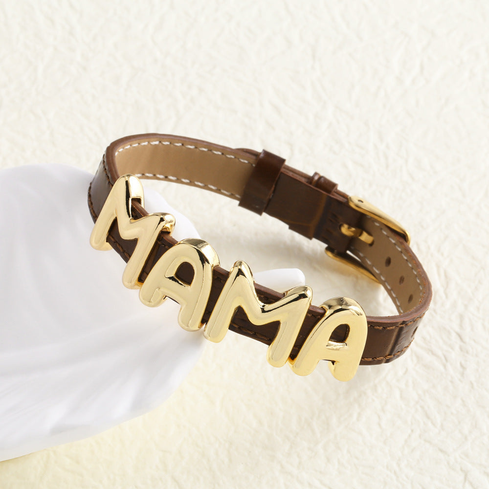 Cowhide Watch Strap Letter Mama Mother's Day Bracelet