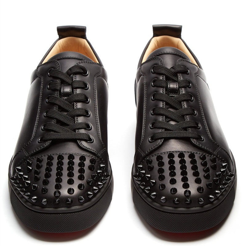 Casual Lace-Up Studded Leather Flat Shoes