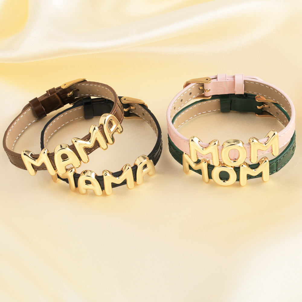 Cowhide Watch Strap Letter Mama Mother's Day Bracelet