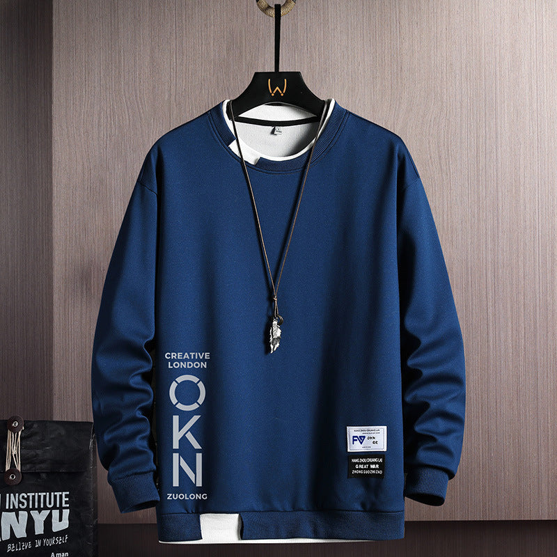 New Mens Casual Sweatshirts Hoodie Fake Two Pieces Letter Print - Your Shopify