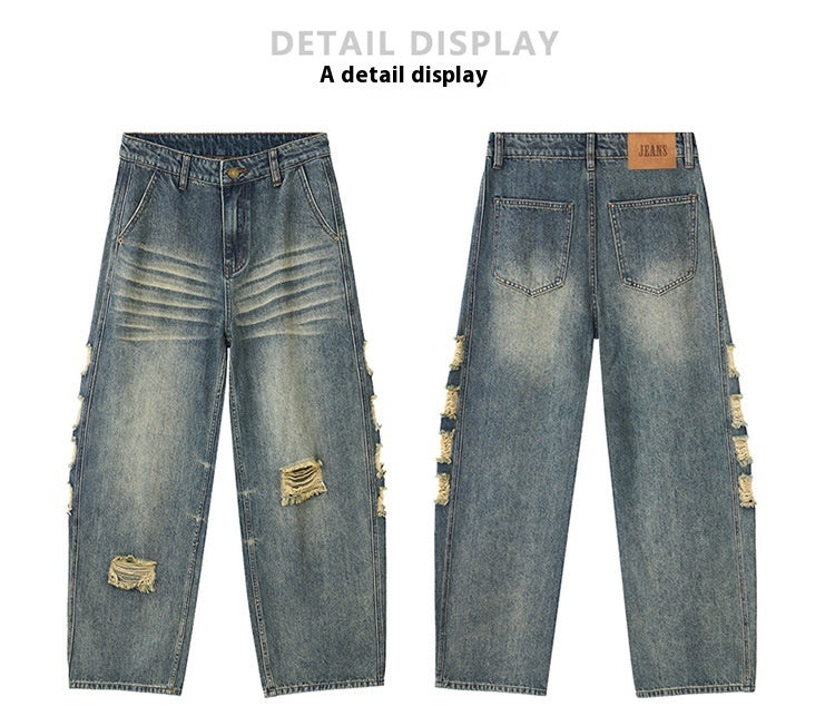 Men's Ripped Wide-leg Jeans - Your Shopify