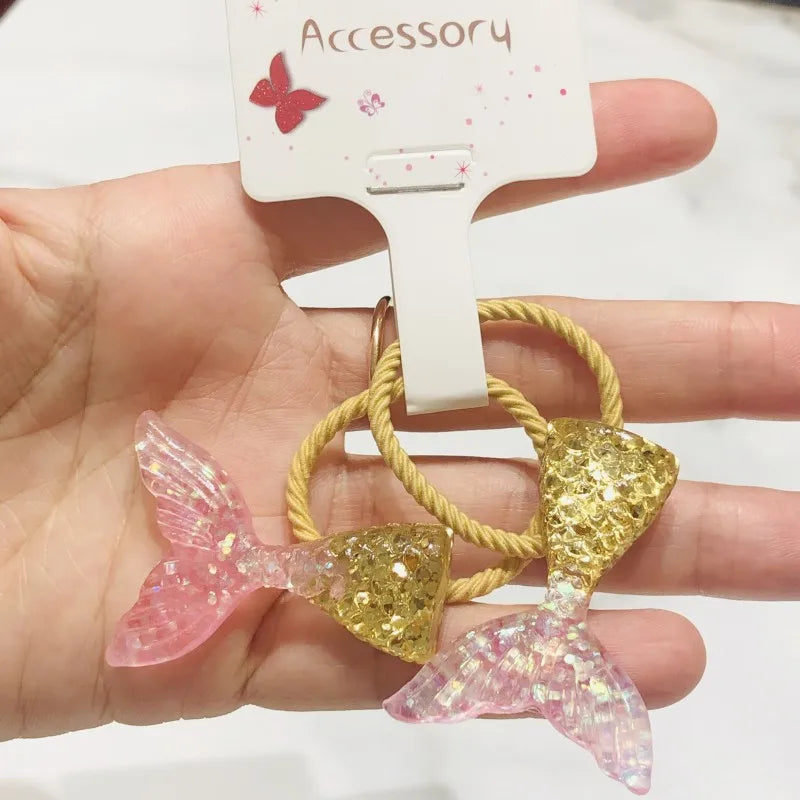 2Pcs Shiny Starfish Children Elastic Hair Bands Ponytail Holder Hair Ties Headband Scrunchie Hair Accessories for Girls