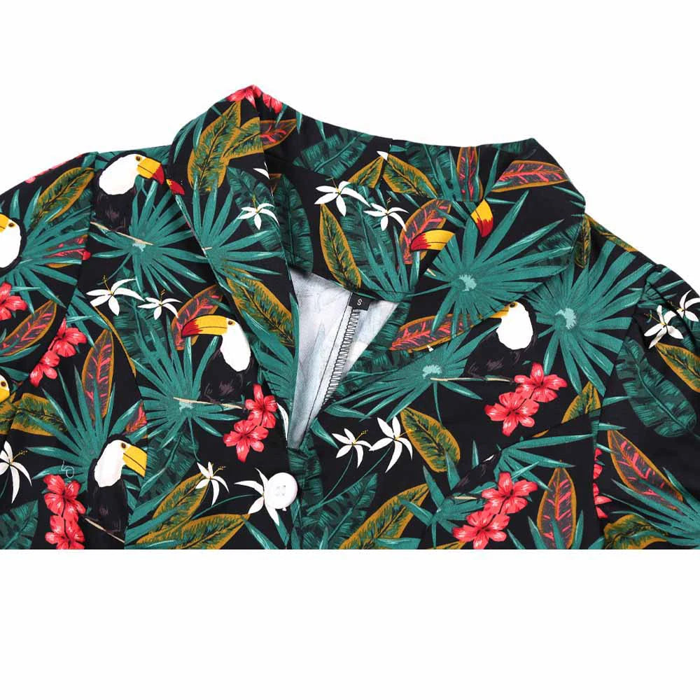 2025 Parrot Bird Print Summer Women Vintage Dress Casual Green Retro Pin UP Pinup Party Robe Rockabilly 50s 60s Swing Sundress