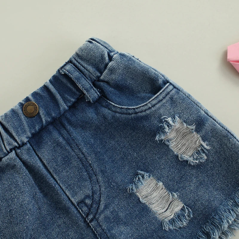 FOCUSNORM 0-5Y Fashion Baby Girls 3pcs Clothes Sets Letter Printed Sleeveless Vest Tops+High Waist Denim Shorts Headband