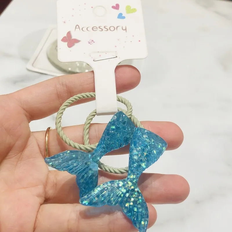 2Pcs Shiny Starfish Children Elastic Hair Bands Ponytail Holder Hair Ties Headband Scrunchie Hair Accessories for Girls