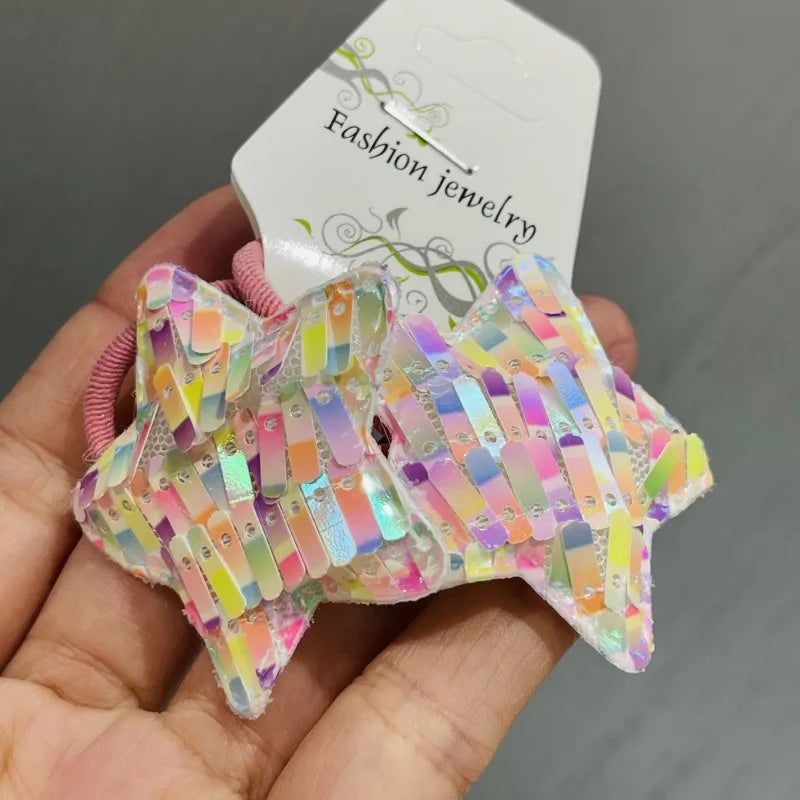 2Pcs Shiny Starfish Children Elastic Hair Bands Ponytail Holder Hair Ties Headband Scrunchie Hair Accessories for Girls