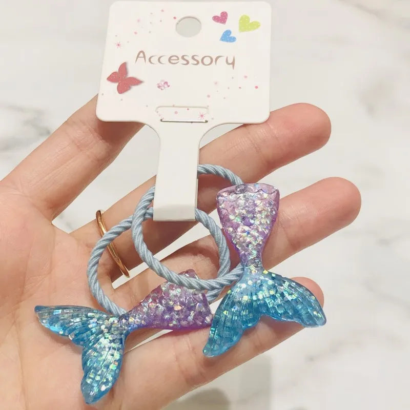 2Pcs Shiny Starfish Children Elastic Hair Bands Ponytail Holder Hair Ties Headband Scrunchie Hair Accessories for Girls