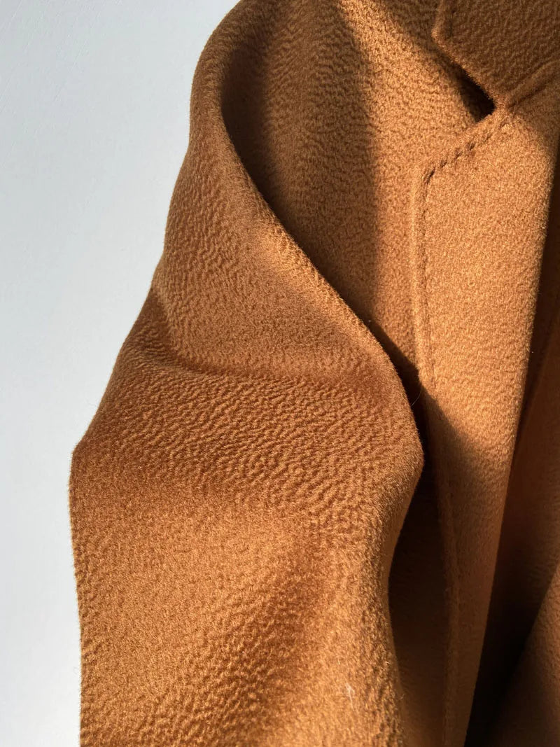 Korean Women Handmade Hepburn Corrugated Water Ripples Coat Double-sided Cashmere Wool Long Woolen Jacket Cashmere Coat Max