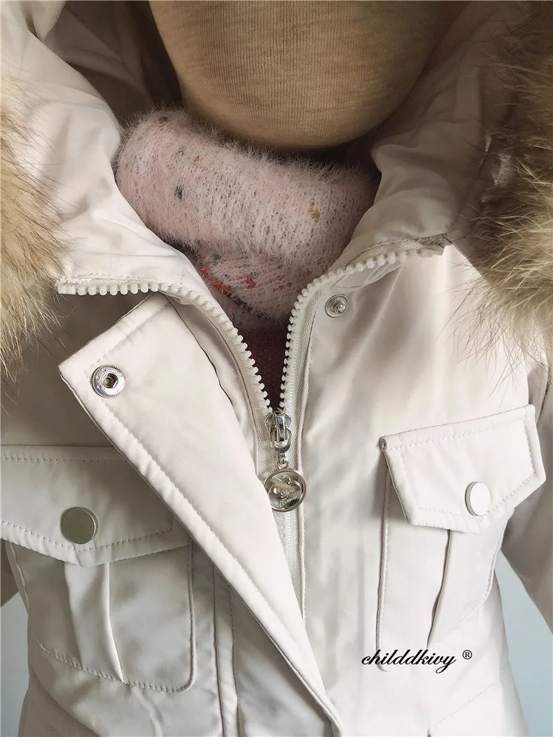 2pcs Set Children Winter Down Jacket and Jumpsuit for Baby Thicken Jacket for Girls Coat Warm Real Fur Collar Boys Snowsuit 0-4Y