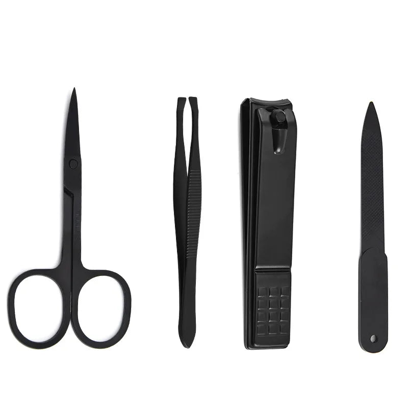 4Pcs/Set Multifunction Nail Clippers Set Stainless Steel Black Pedicure Scissor Tweezer Manicure Set Kit Nail Art Tools With Bag