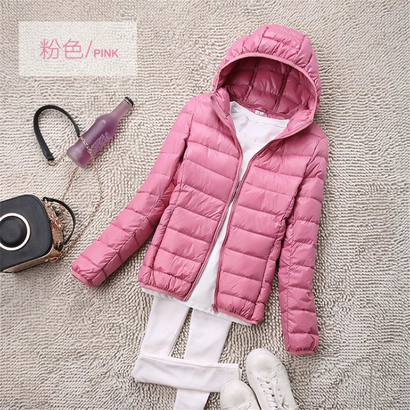 Sanishroly S-4XL Autumn Winter Women White Duck Hooded Down Jacket Female Ultra Light Down Coat Puffer Parkas Short Tops S435