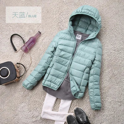 Sanishroly S-4XL Autumn Winter Women White Duck Hooded Down Jacket Female Ultra Light Down Coat Puffer Parkas Short Tops S435